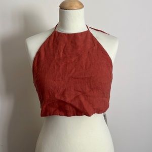 XS NWT Zara Halter Crop Top Brick Red Strappy Back